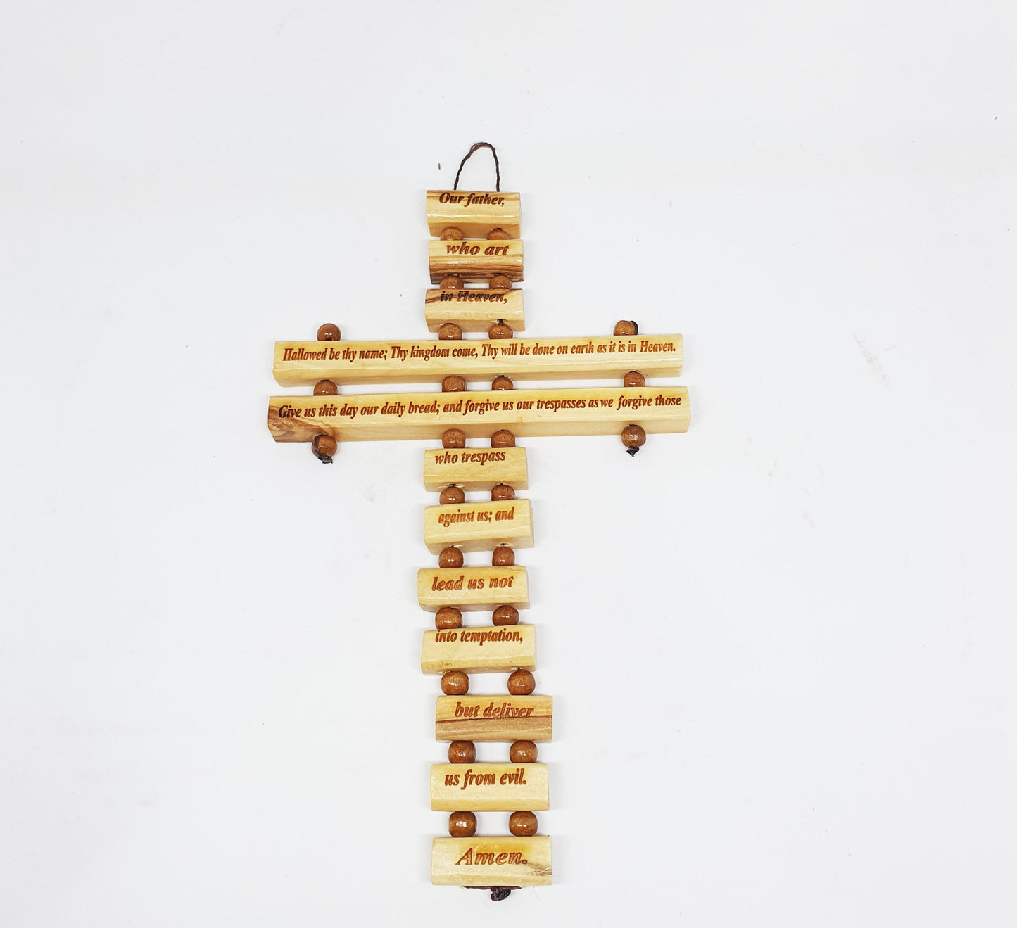 Cross w/ Our Father Prayer - 10 Languages - Olive Wood