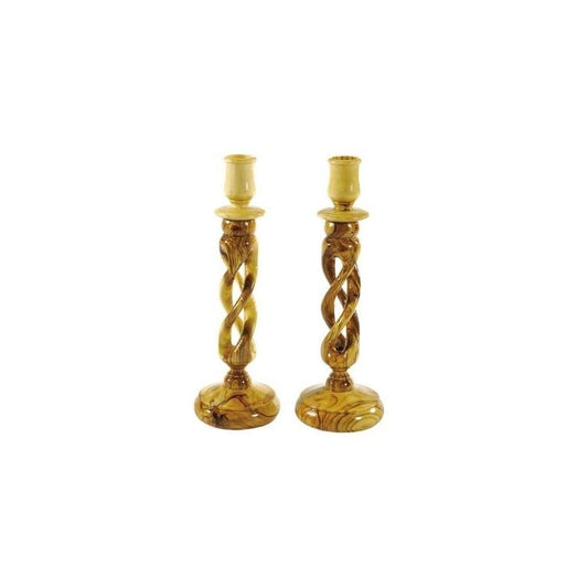 Spiral Candle Holders - 2 PCs - Olive Wood