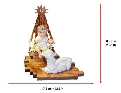 Baby Jesus with Lamp - Genuine Olive Wood & Resin Figures