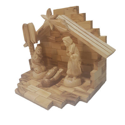 Nativity Set – Holy Family W/ Bethlehem Star & Palm Tree - Olive Wood