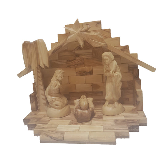 Nativity Set – Holy Family W/ Bethlehem Star & Palm Tree - Olive Wood