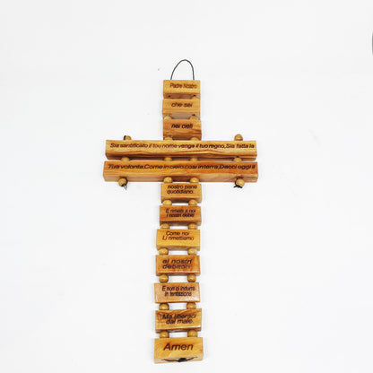 Cross w/ Our Father Prayer - 10 Languages - Olive Wood