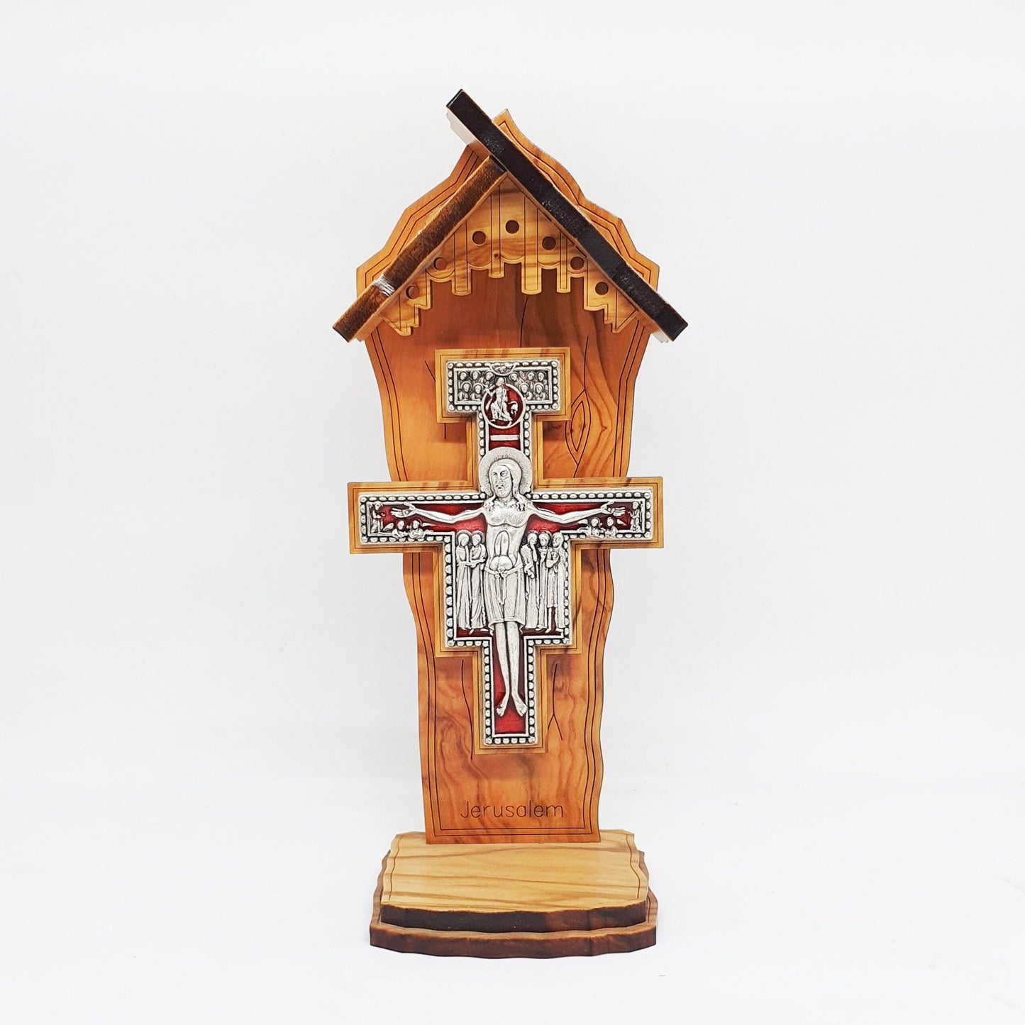 Crucifix Jesus Cross in Crib - Olive Wood & Silver Plated