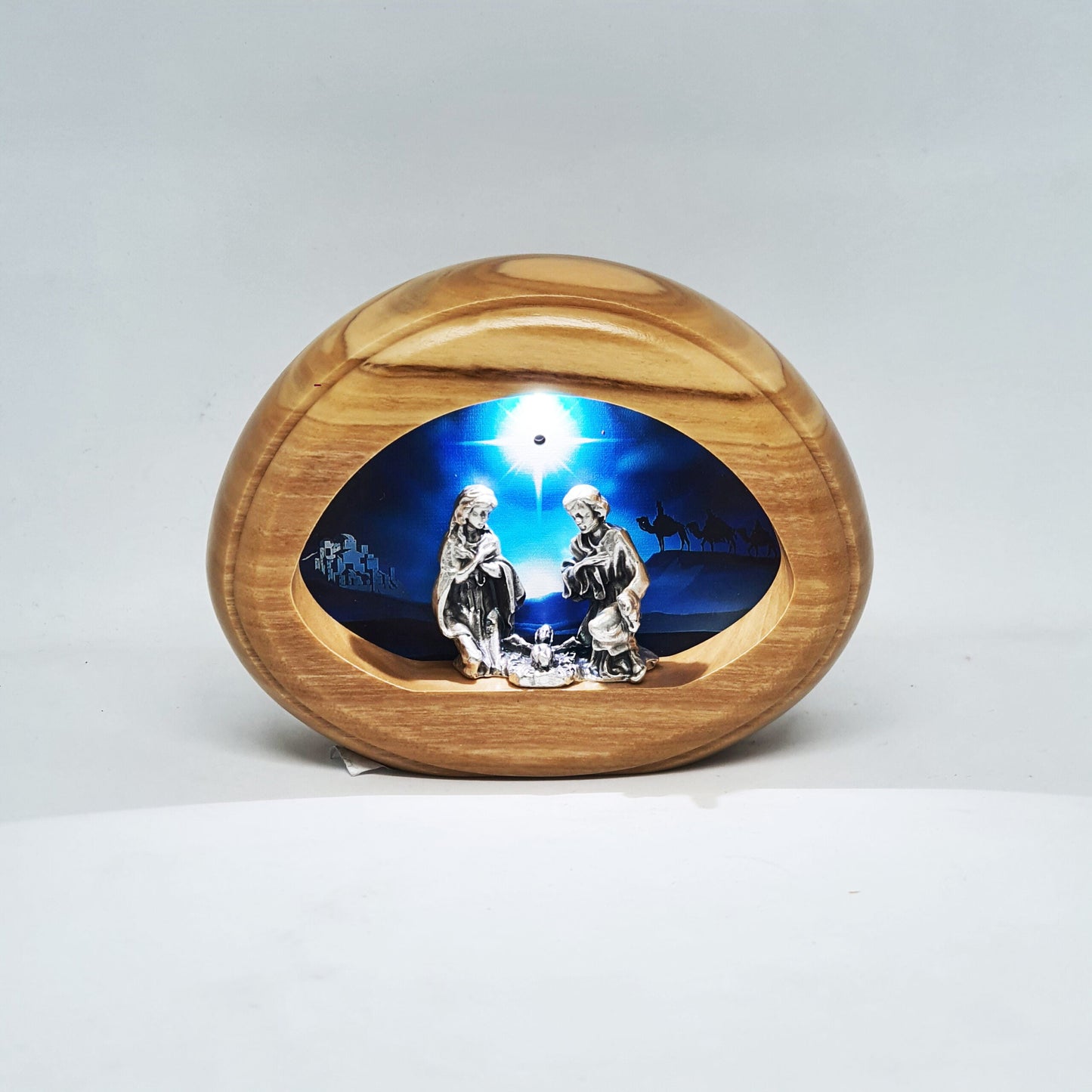 The Holy Family with Music & Light - Nativity Scene - Olive Wood