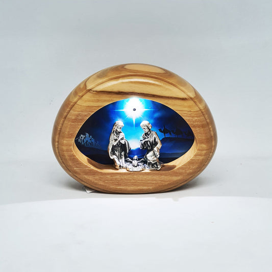 The Holy Family with Music & Light - Nativity Scene - Olive Wood