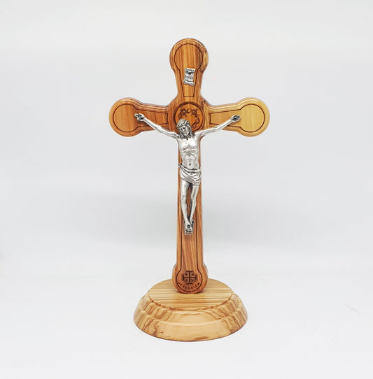 Crucifix Jesus on Stand - Olive Wood & Silver