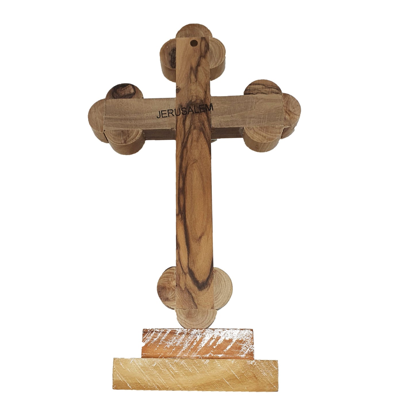 Budded Crucifix On Stand w/ 4 Holy Samples - Mother of Pearl & Olive Wood