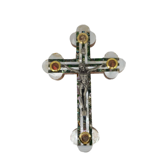 Budded Crucifix w/ 4 Holy Samples - Mother of Pearl & Olive Wood