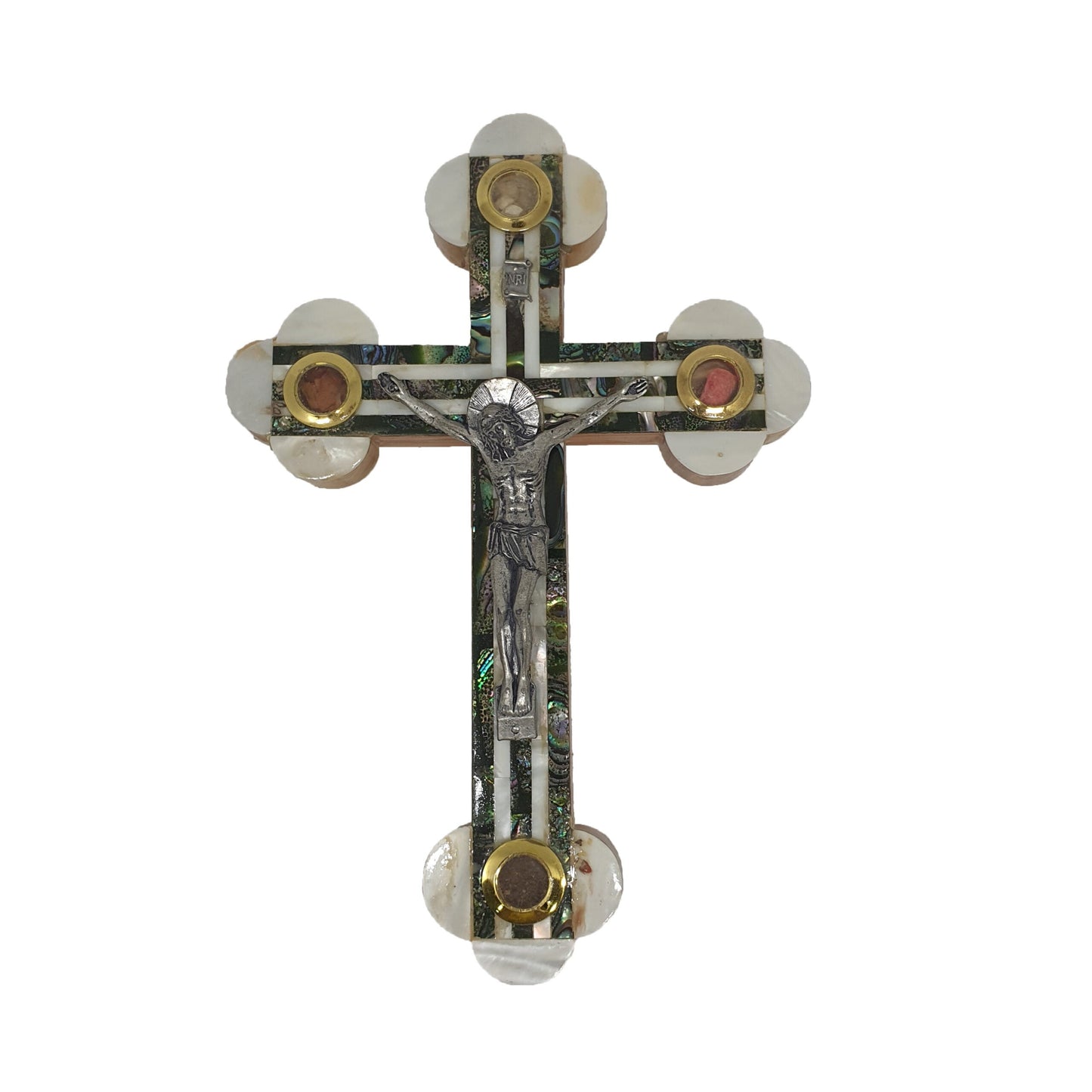 Budded Crucifix w/ 4 Holy Samples - Mother of Pearl & Olive Wood