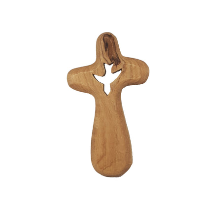 Comfort Cross - Holding Cross - Dove Engraved - Olive Wood