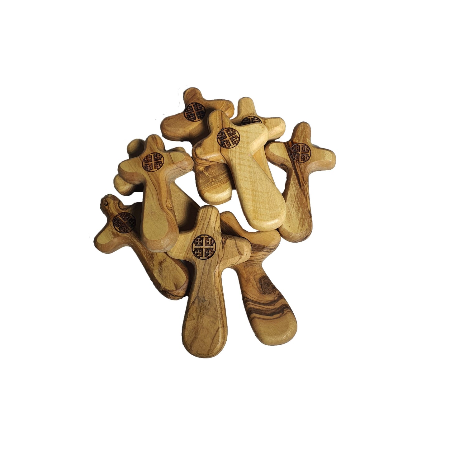 Comfort Cross - Holding Cross - Jerusalem Cross Engraved - Olive Wood