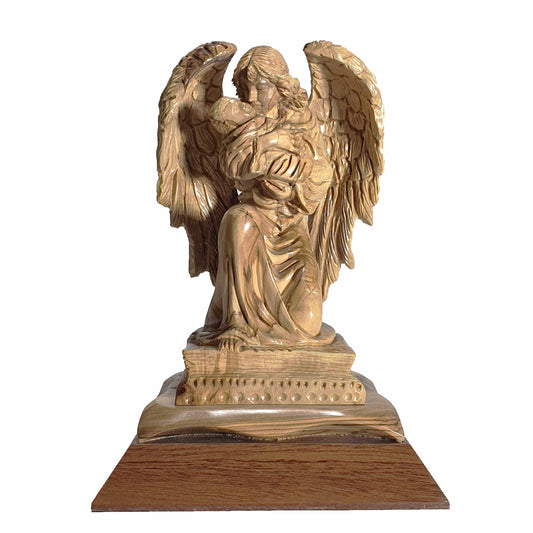 Guardian Angel Holding Baby Jesus - Handmade Olive Wood Statue