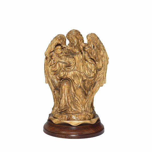 Guardian Angel with Baby Jesus - Handmade Statue Olive Wood