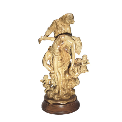 Pieta with an Angel Statue - Handmade Olive Wood