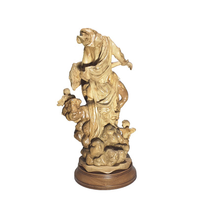 Pieta with an Angel Statue - Handmade Olive Wood