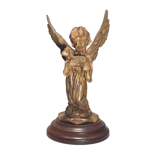 Angel Holding Sheep - Handmade Olive Wood