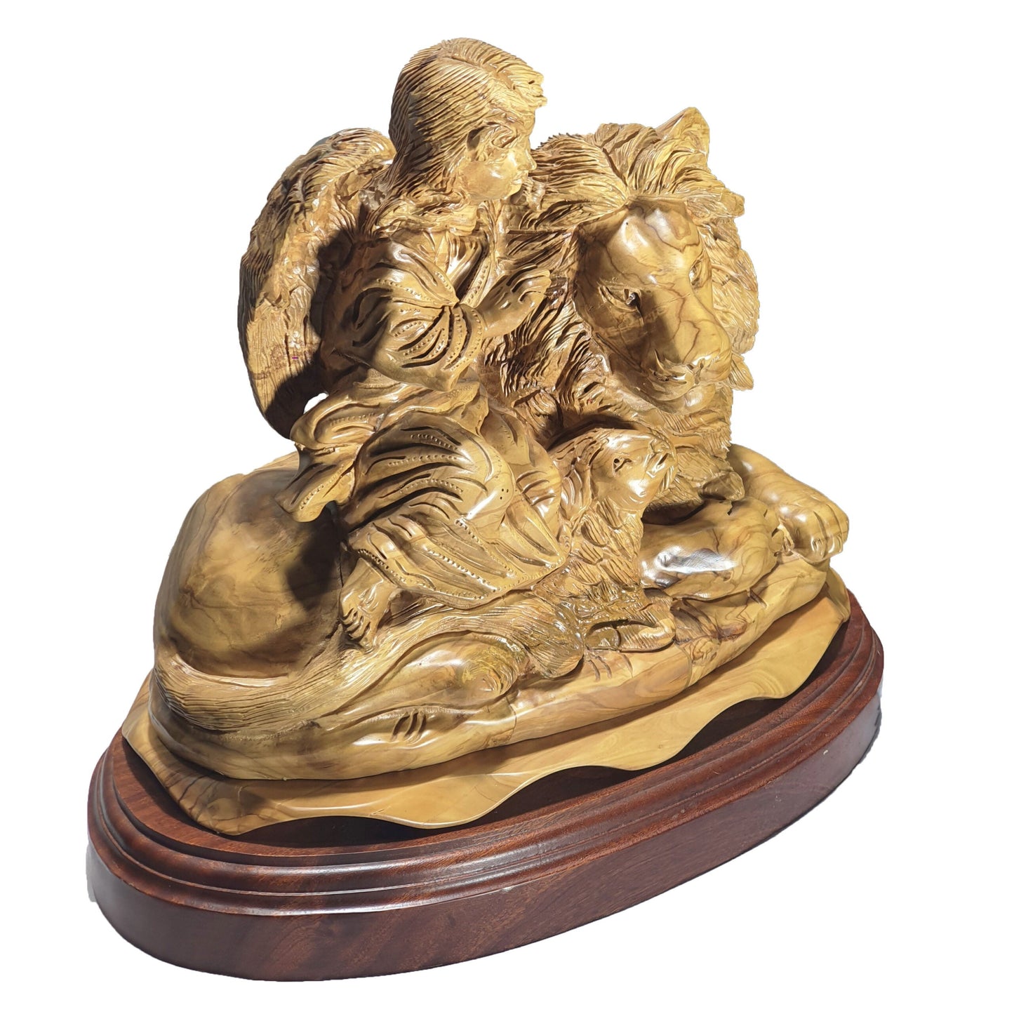 Lion And Lamb With Angel - Handmade Olive Wood