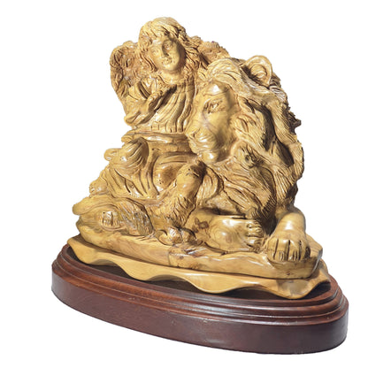 Lion And Lamb With Angel - Handmade Olive Wood