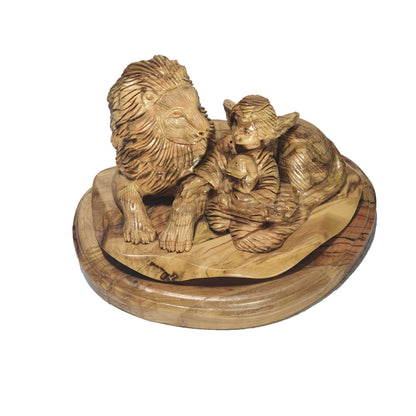 Angel with Lion And Lamb- Artist Handmade Olive Wood