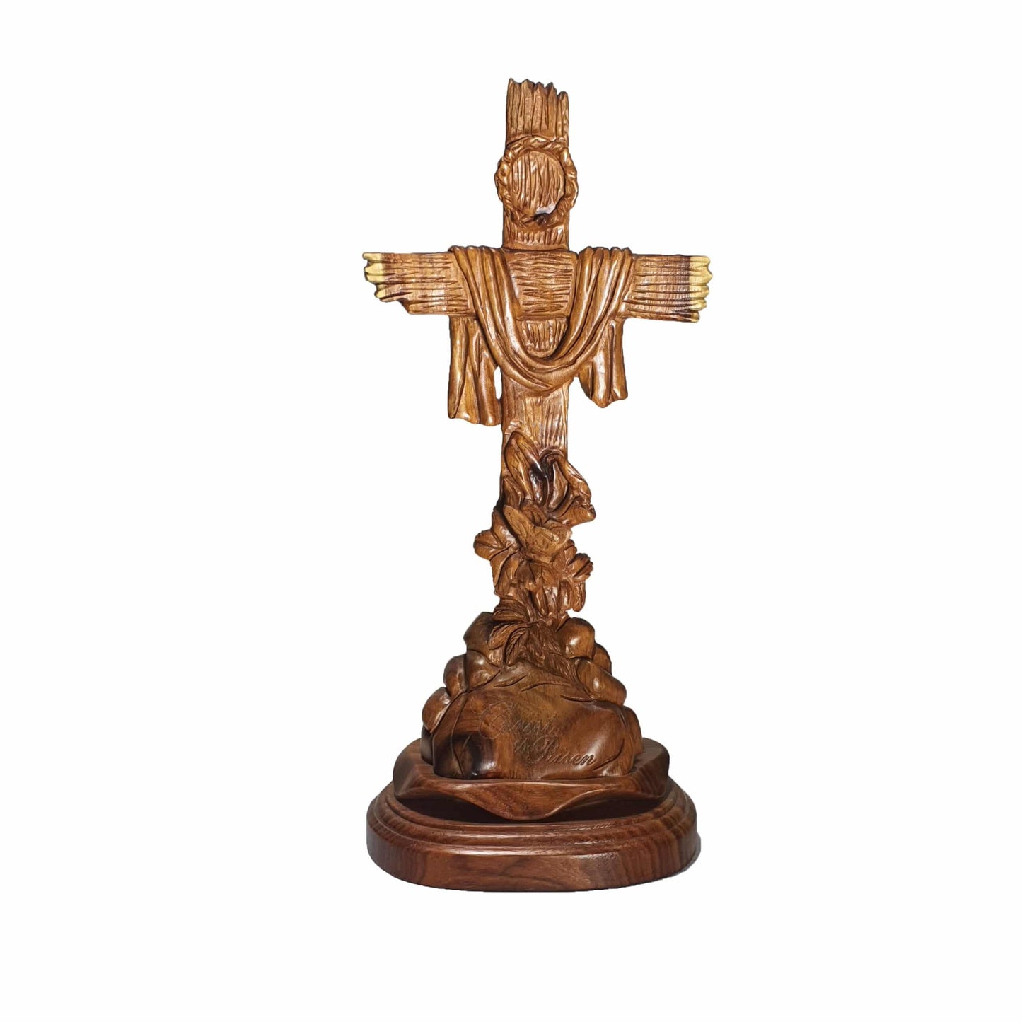 Cross on Mountains - Artist Handmade Olive Wood