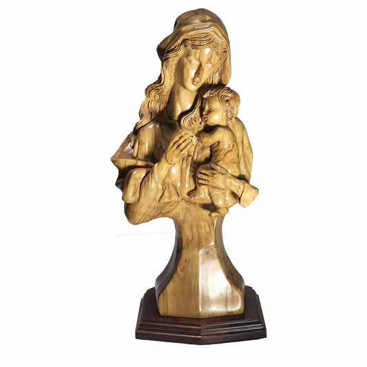 Virgin Mary Holding Baby Jesus - Handcrafted Olive Wood