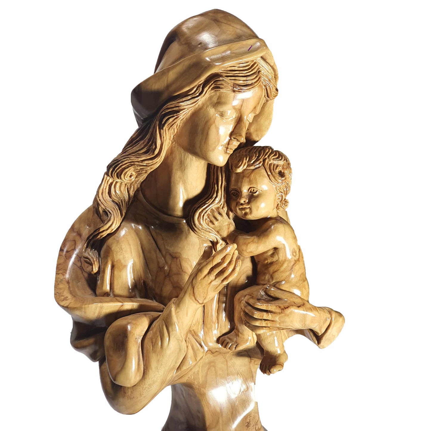 Virgin Mary Holding Baby Jesus - Handcrafted Olive Wood