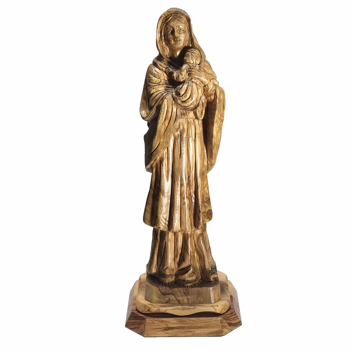 Virgin Mary Holding Baby Jesus - Handcrafted Olive Wood