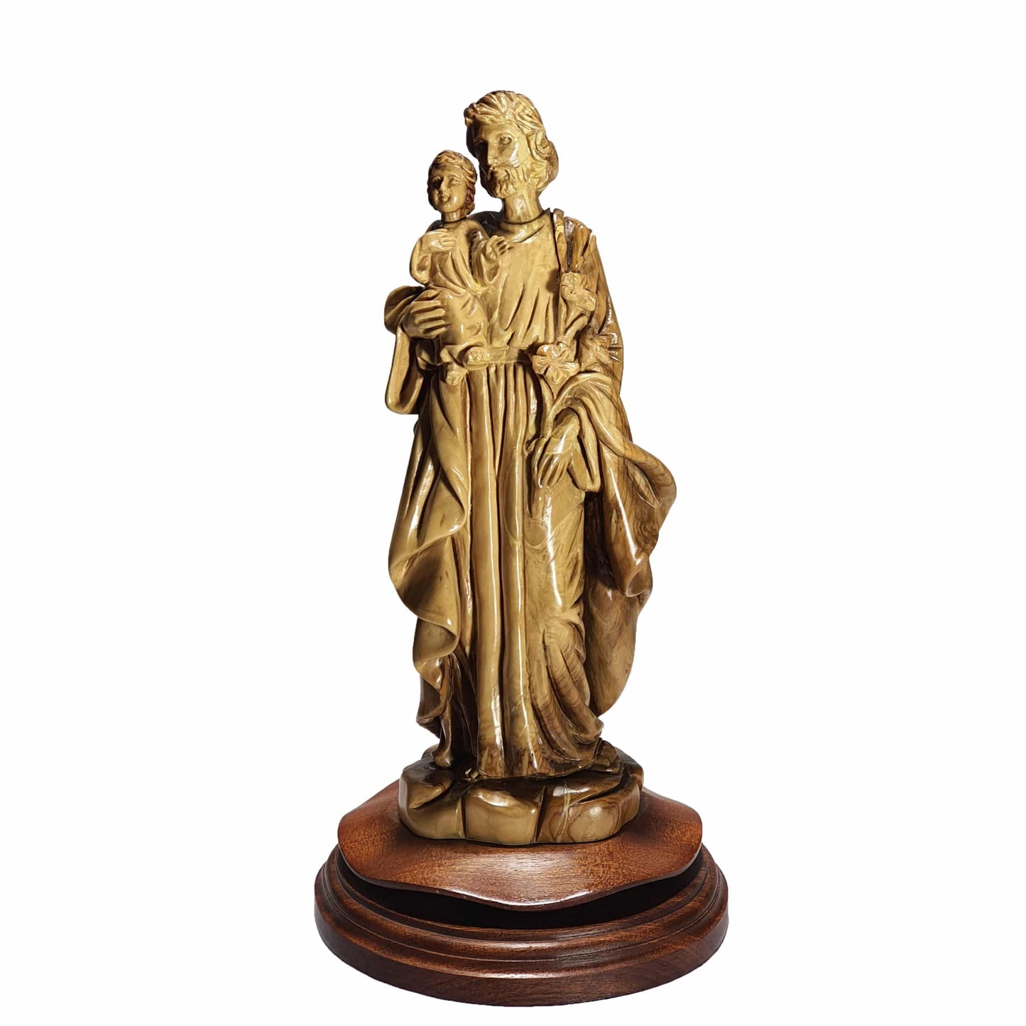 Saint Joseph Holding Baby Jesus - Handcrafted Olive Wood