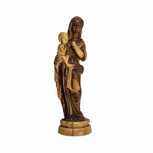 Virgin Mary Holding Baby Jesus - Handcrafted Olive Wood