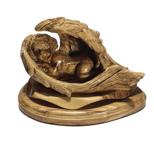 Baby Jesus Christ in Angel Wings - Handmade Olive Wood