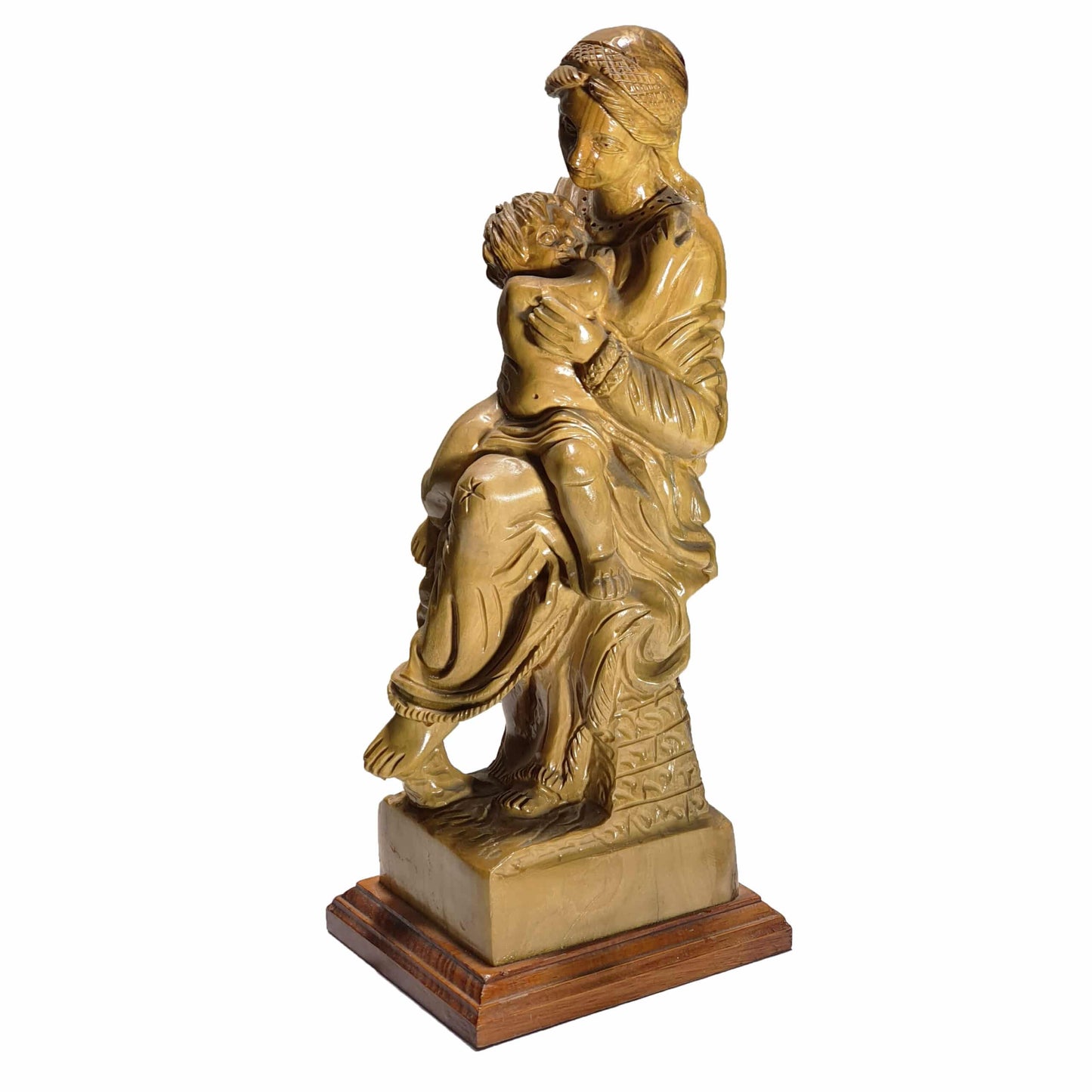 Virgin Mary Holding Baby Jesus - Handcrafted Olive Wood