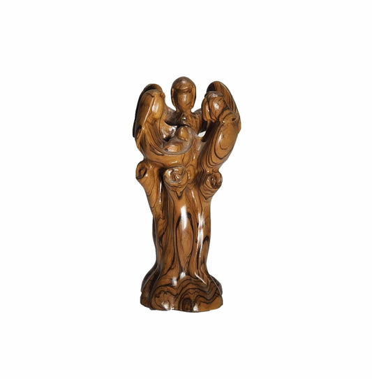 Holy Family in Guardian Angel Wings Statue - Olive Wood (Abstract)