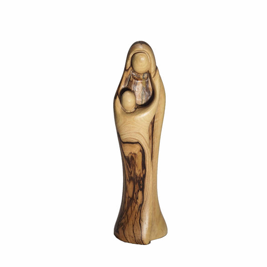 Virgin Mary Hugging Her Son Statue - Abstract Olive Wood