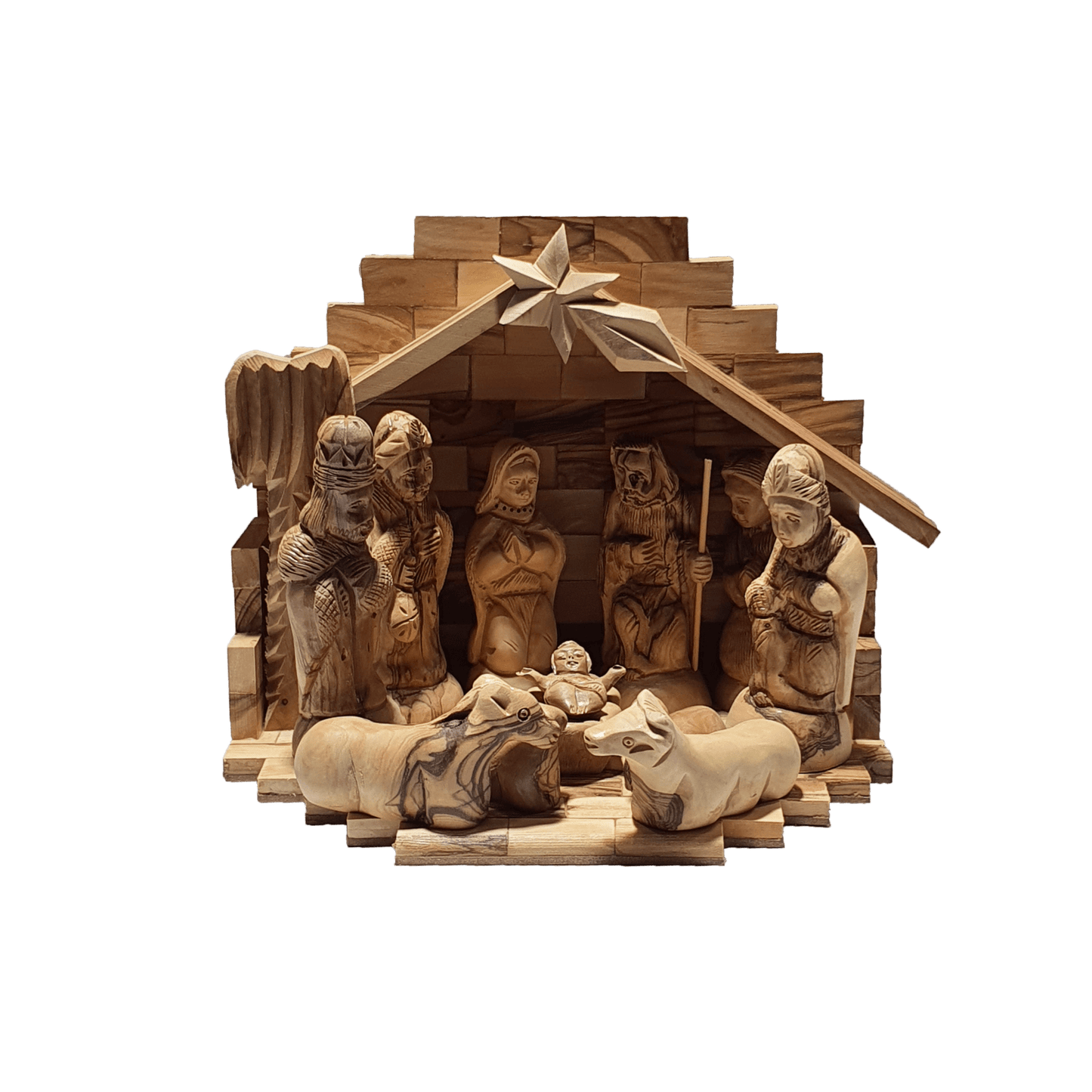 Nativity Set W/ Three Kings Gift - Genuine Olive Wood