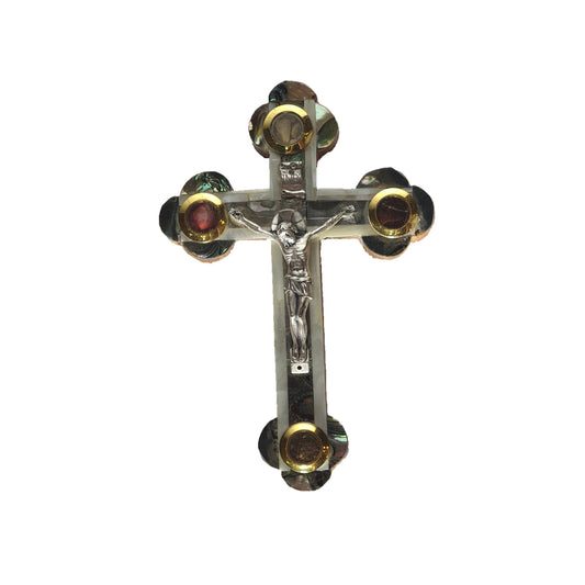 Budded Crucifix w/ 4 Holy Samples - Mother of Pearl & Olive Wood