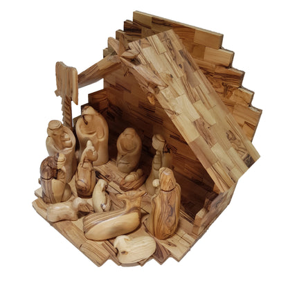 Nativity Set Special – with Palm Tree & Bethlehem Star – Olive Wood