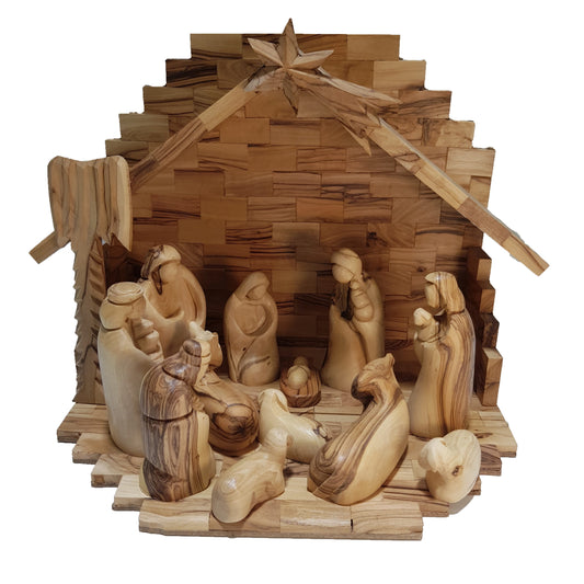 Nativity Set Special – with Palm Tree & Bethlehem Star – Olive Wood