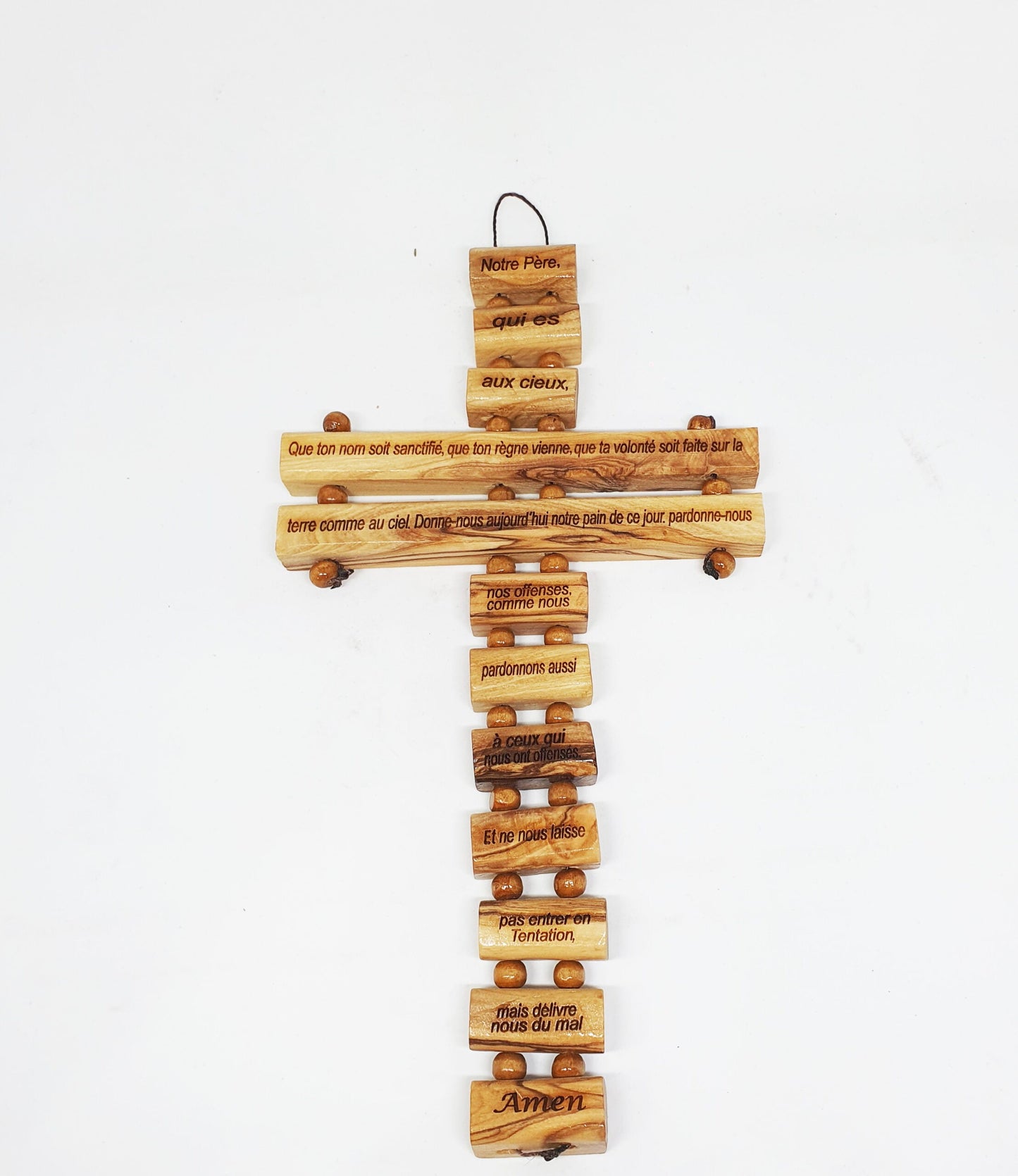 Cross w/ Our Father Prayer - 10 Languages - Olive Wood