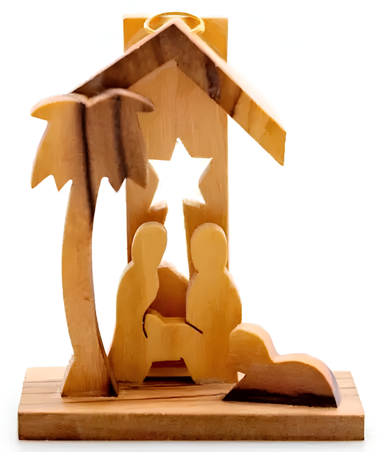 3D Nativity with Star Ornament - Olive Wood