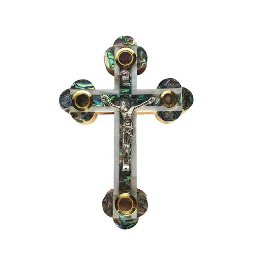 Budded Crucifix w/ 4 Holy Samples - Mother of Pearl & Olive Wood