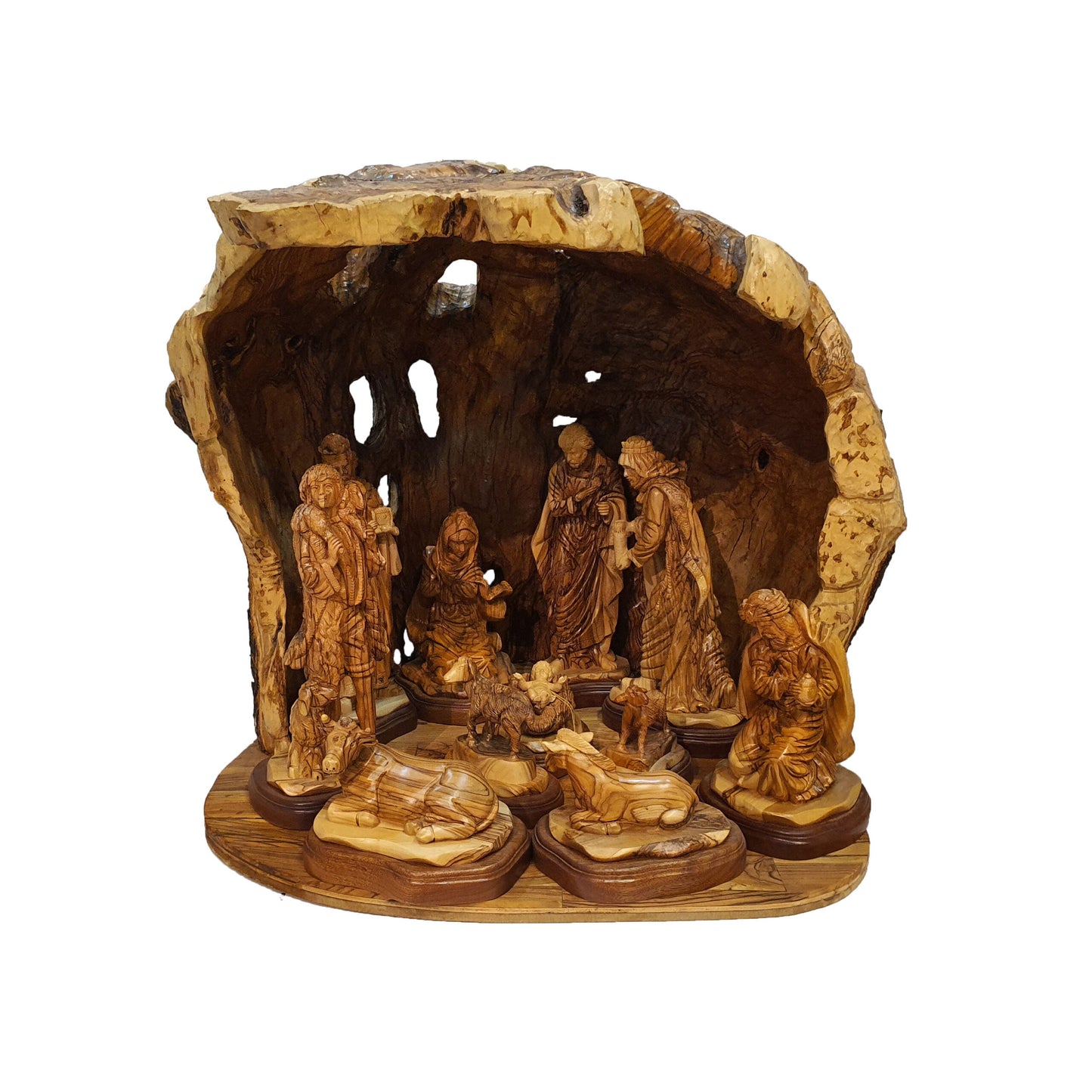 Nativity Set Natural Cave Special - Figures with Base - Olive Wood