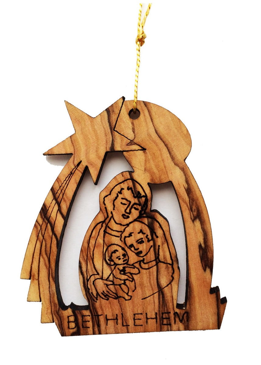 Christmas Ornament - Holy Family / Bethlehem Star - Olive Wood Laser