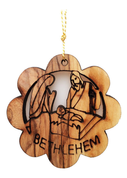 Christmas Ornament - Holy Family Olive Wood Laser