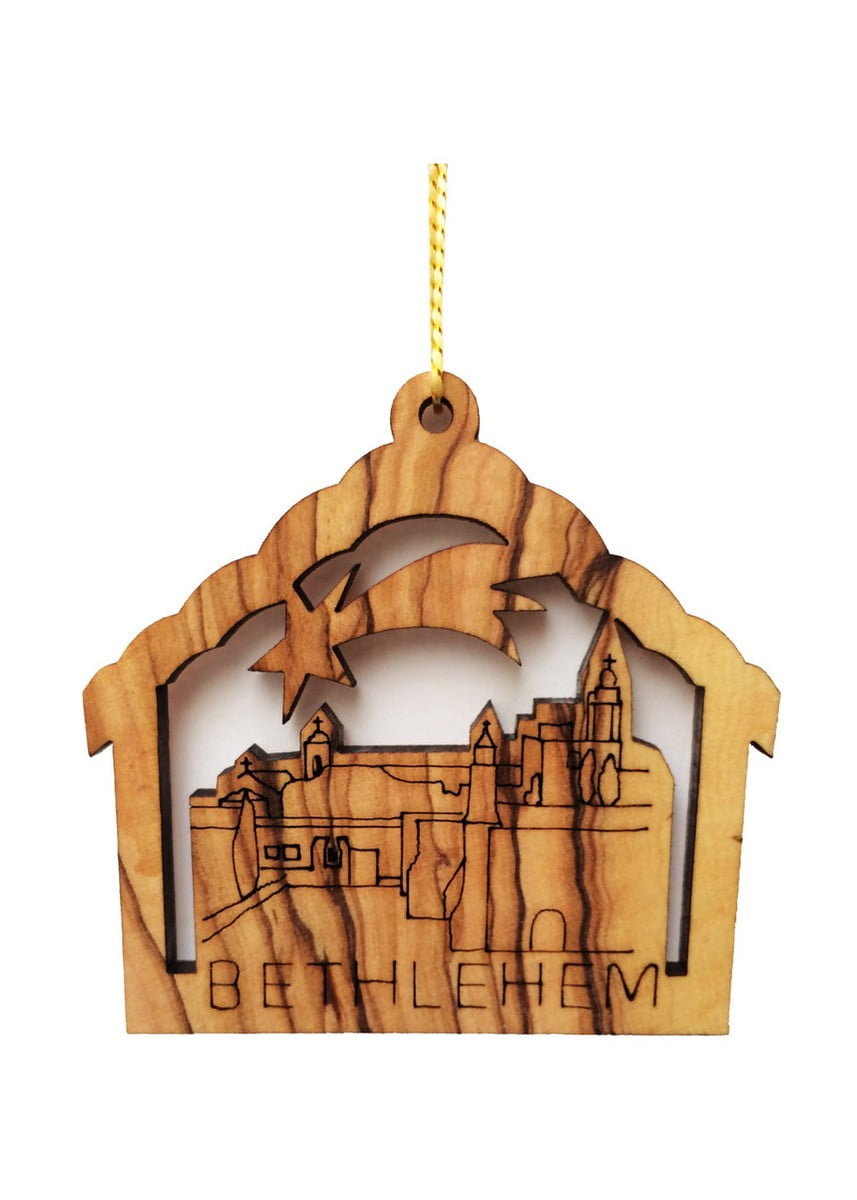 Christmas Ornament - Nativity Church with Star of Bethlehem - Olive Wood Laser