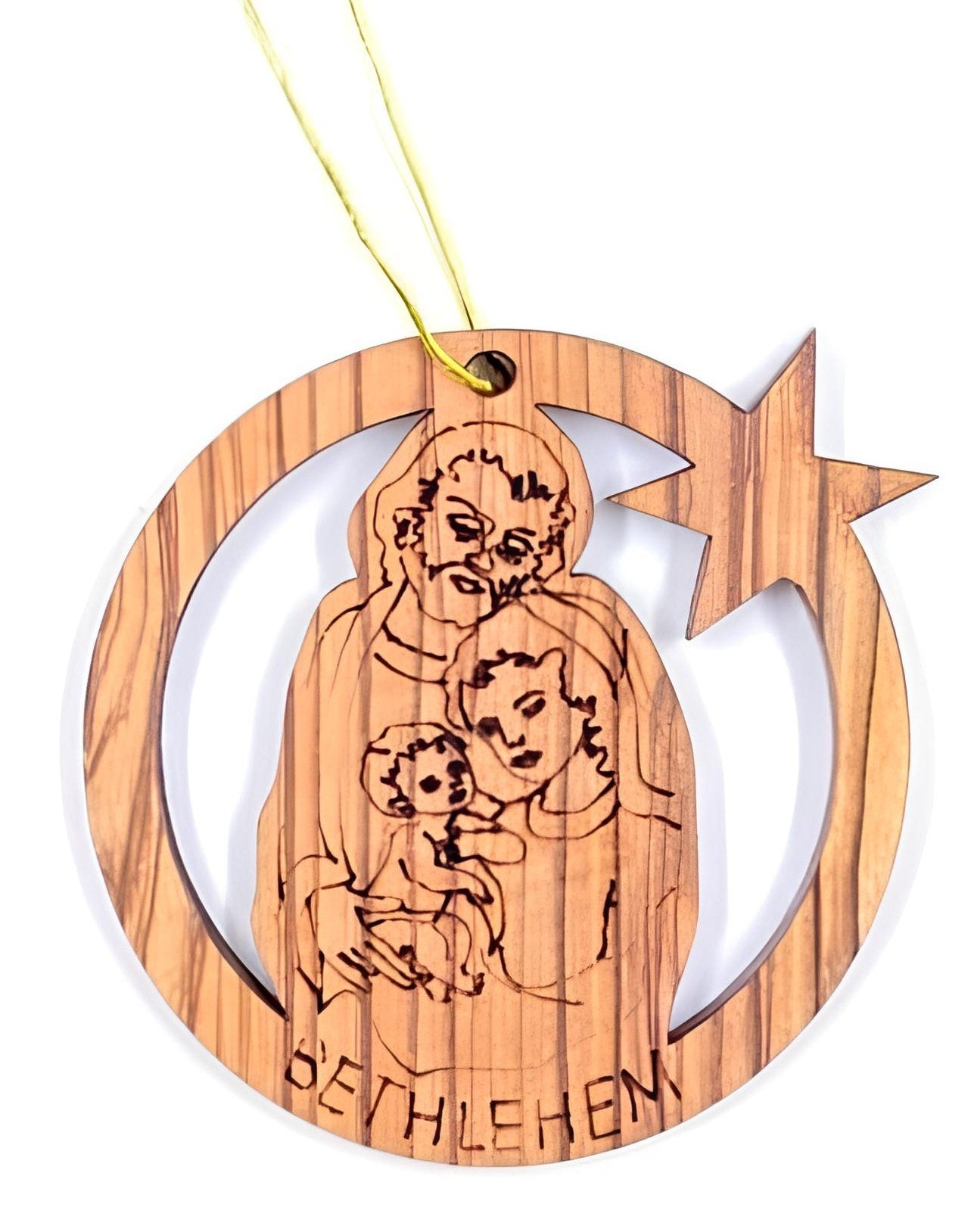 Christmas Ornament - Holy Family & Star of Bethlehem - Olive Wood Laser