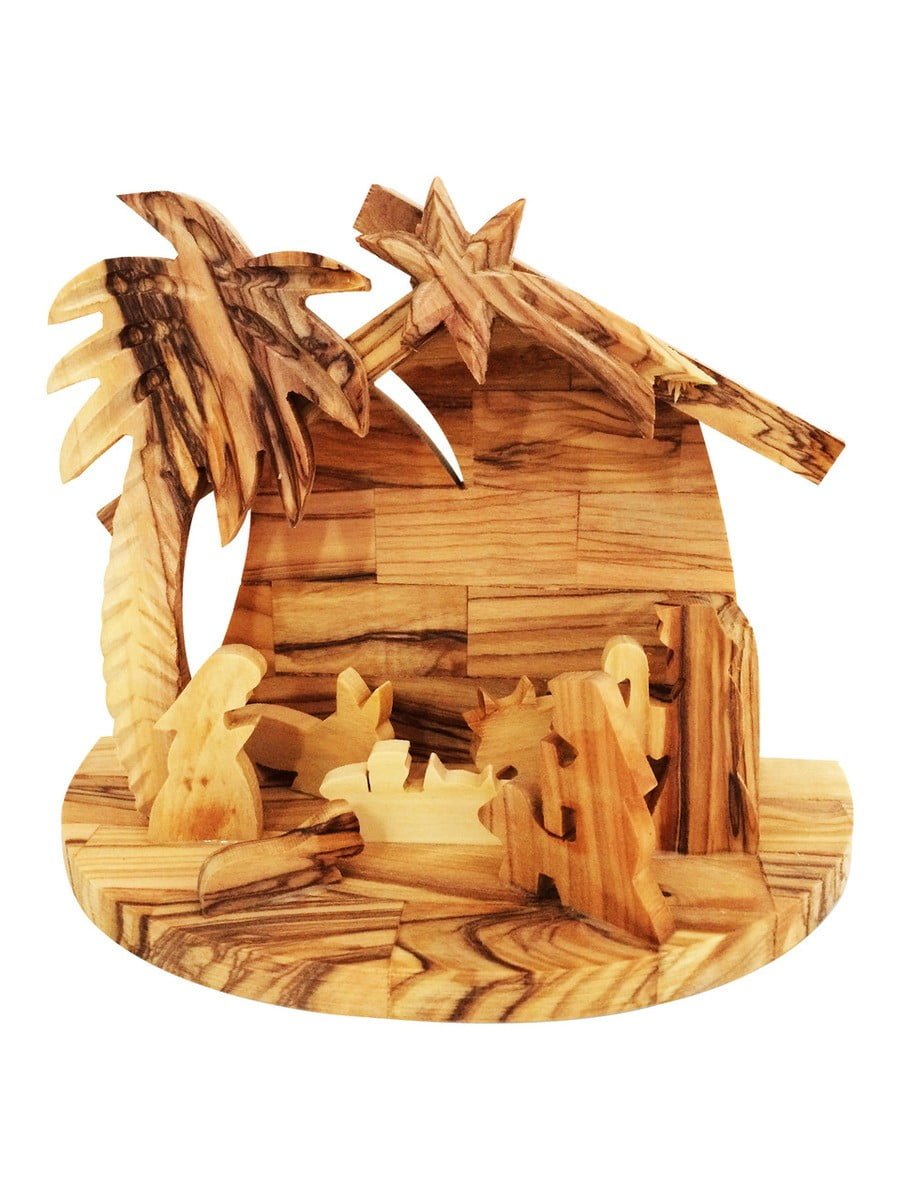 Nativity Scene With Palm Tree - Olive Wood Arch