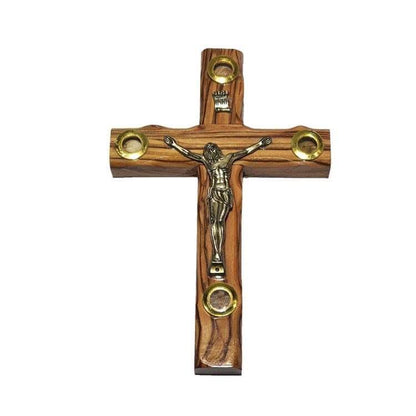 Crucifix Cross w/ 4 Holy Samples - 4 Sizes Available - Olive Wood