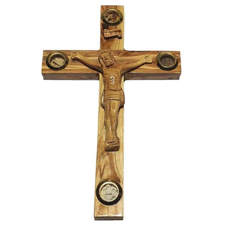 Crucifix Cross w/ 4 Holy Samples - 4 Sizes Available - Olive Wood