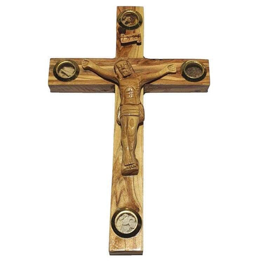 Crucifix Cross w/ 4 Holy Samples - 4 Sizes Available - Olive Wood