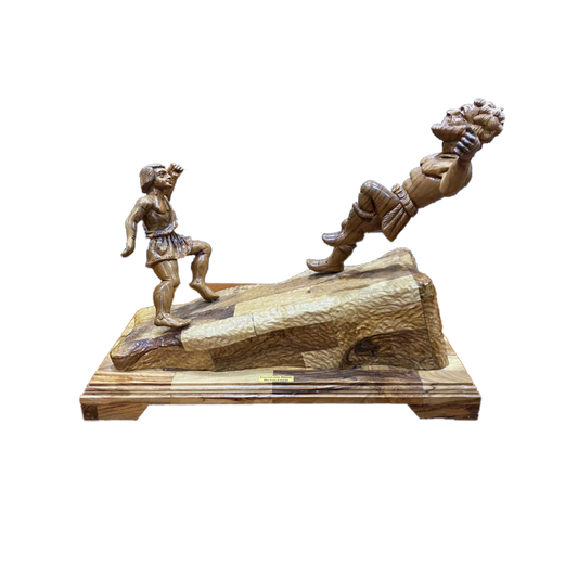 David & Goliath - Olive Wood Statue